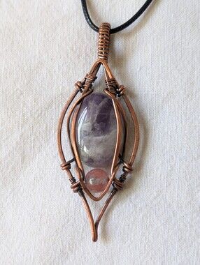 Amethyst Pendant/Necklace | Handcrafted With Copper Wire